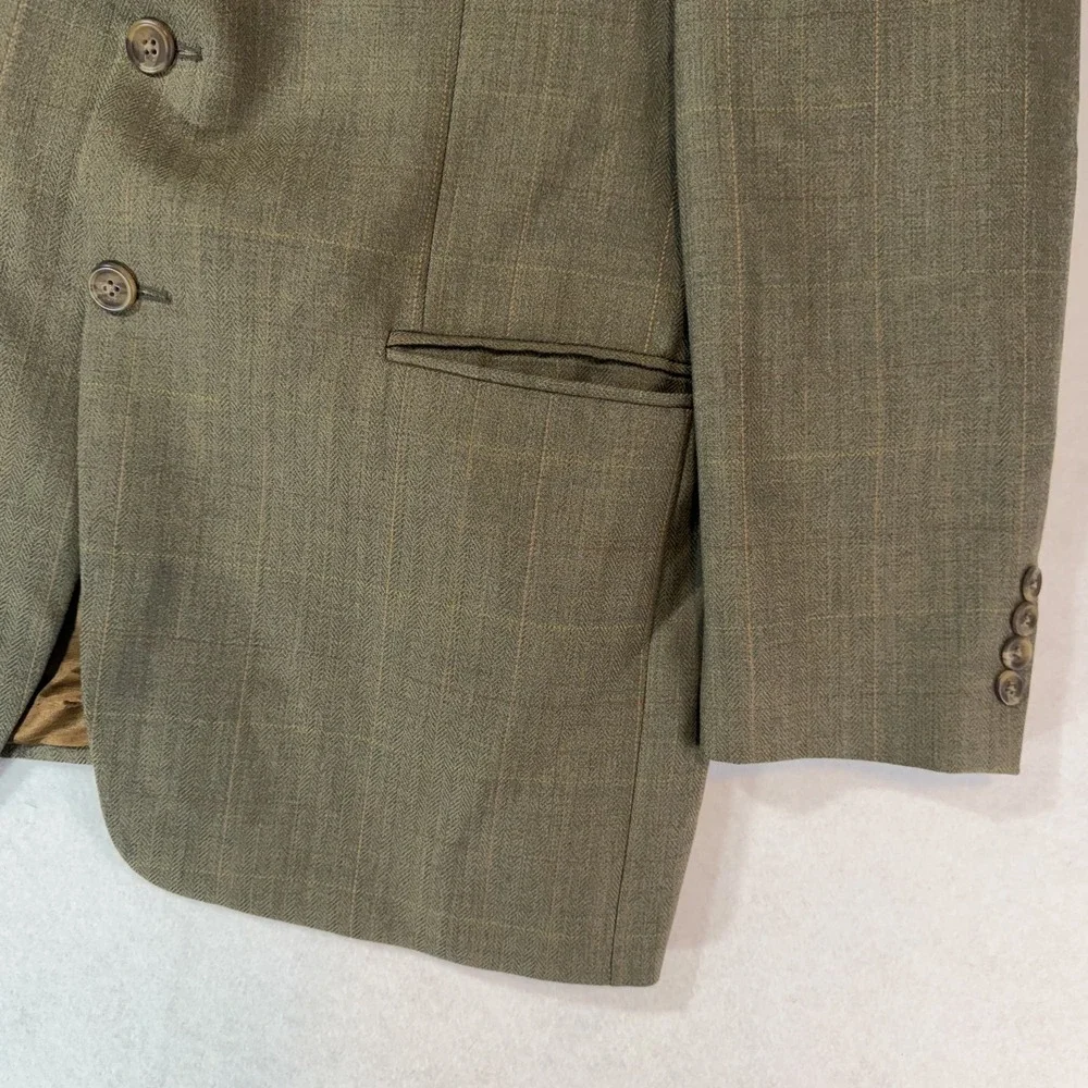 VTG Chaps Ralph Lauren Mens 42R Brown Plaid Two Button Blazer Wool Sport Coat